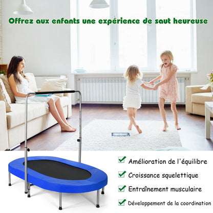 Trampoline Pliable Pour 2 Enfants Intérieur/Extérieur Avec Main Courante Ajustable Coussin Tapis De Saut Charge 150Kg Rouge/Bleu/Rose