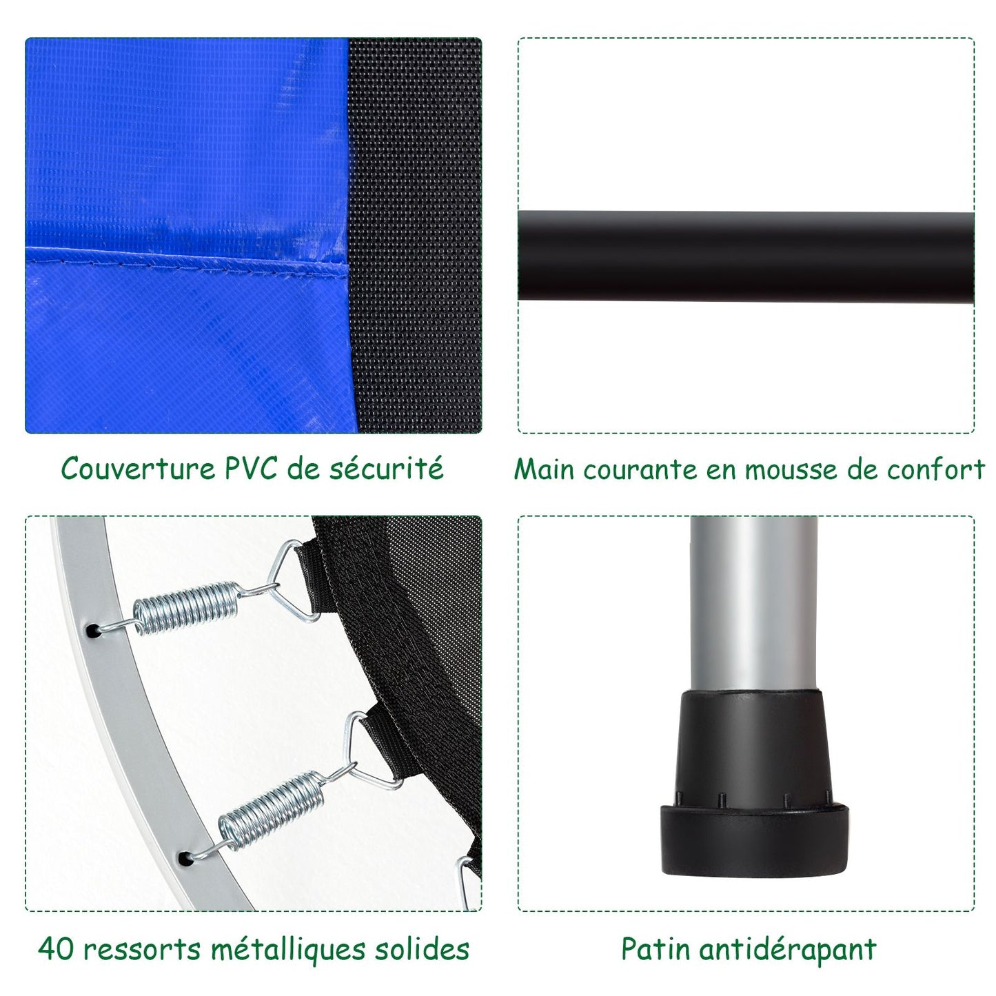 Trampoline Pliable Pour 2 Enfants Intérieur/Extérieur Avec Main Courante Ajustable Coussin Tapis De Saut Charge 150Kg Rouge/Bleu/Rose