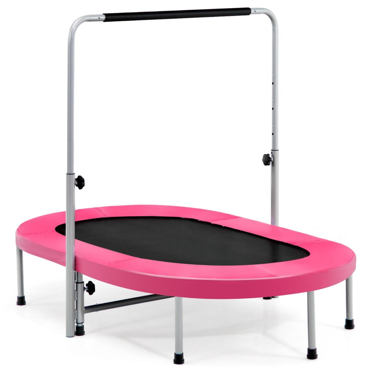 Trampoline Pliable Pour 2 Enfants Intérieur/Extérieur Avec Main Courante Ajustable Coussin Tapis De Saut Charge 150Kg Rouge/Bleu/Rose